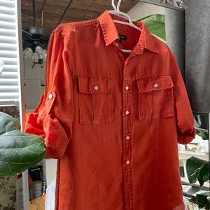 Orange Linen Michael Kors Button Down - Small